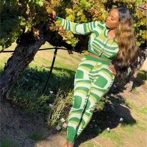Green and White Striped Women's Jumpsuit